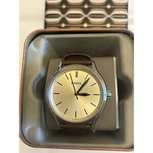 Fossil Fenmore BQ2865 44mm Cream Dial Brown Leather Quartz Watch